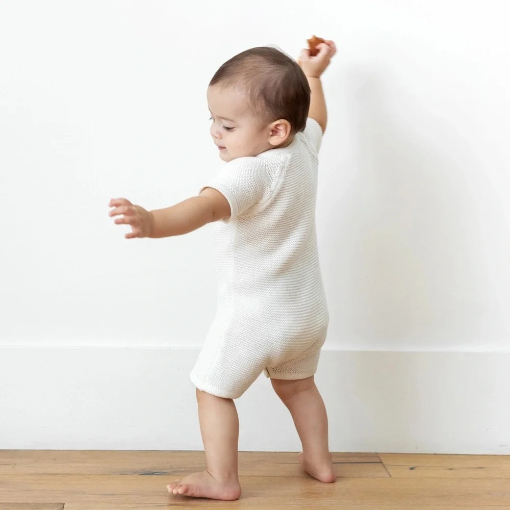 New🌟Organic Knit Baby Romper - Soft White, 6-12m